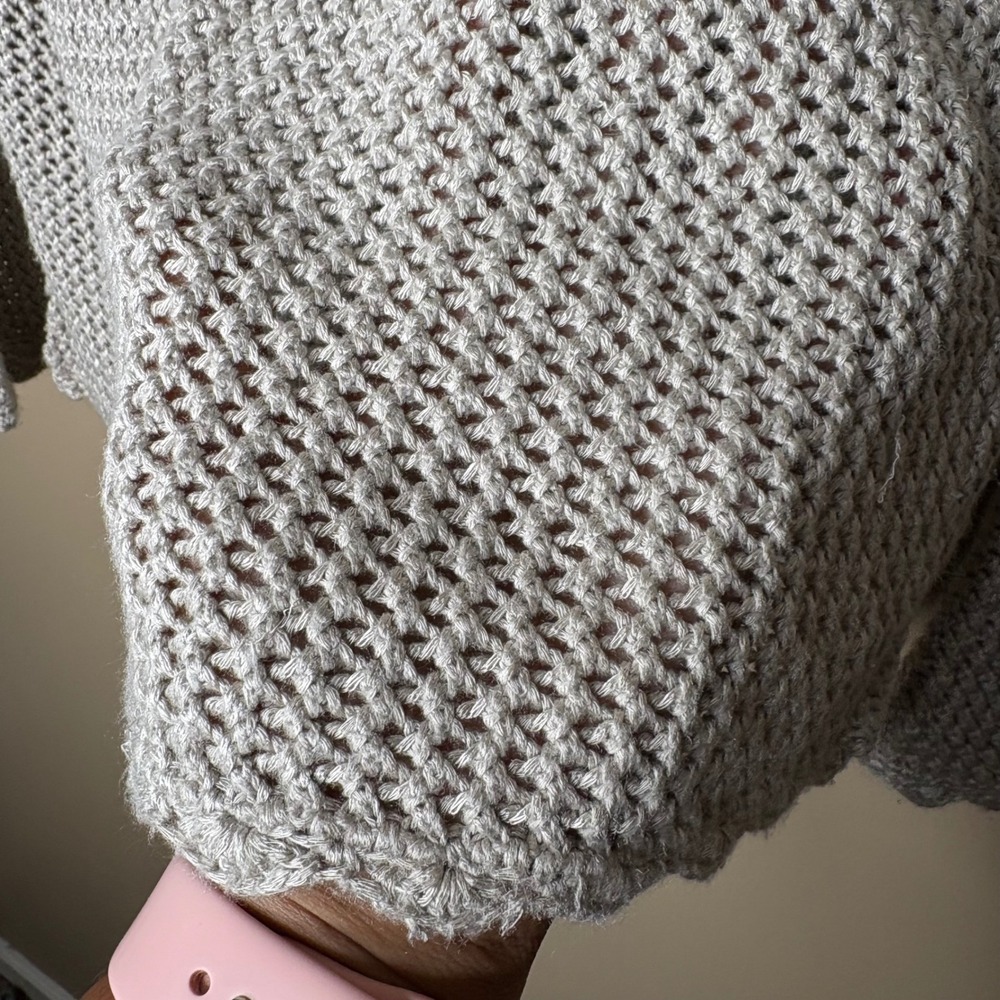 Relativity Women Large Open Knit Crochet Sweater Beige Scalloped Top Cottage - Picture 3 of 6
